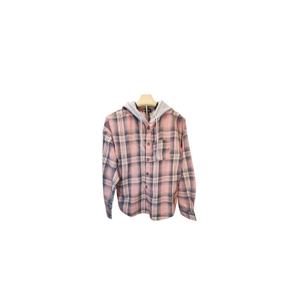 Women's Indingo Poppy Button Up Hooded Flannel Shirt Size M